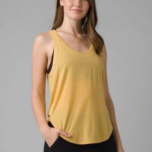 PrAna | Women’s Maize Yellow Tagus Sleevless Tank Top rounded hem back slit Sz S